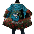 Personalised Sharks Rugby ANZAC Day Cloak Last Post Poppy We Will Remember Them