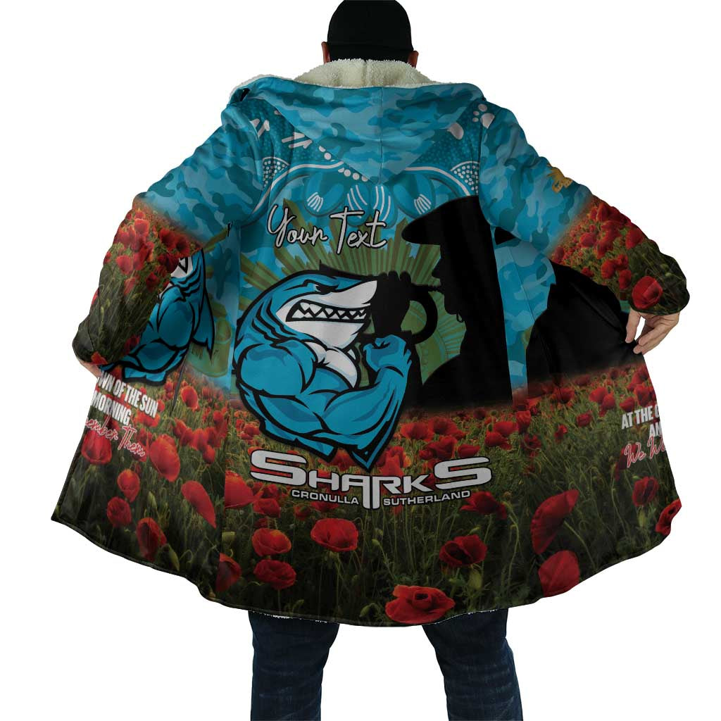 Personalised Sharks Rugby ANZAC Day Cloak Last Post Poppy We Will Remember Them