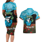 Personalised Sharks Rugby ANZAC Day Couples Matching Long Sleeve Bodycon Dress and Hawaiian Shirt Last Post Poppy We Will Remember Them