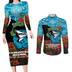 Personalised Sharks Rugby ANZAC Day Couples Matching Long Sleeve Bodycon Dress and Long Sleeve Button Shirt Last Post Poppy We Will Remember Them