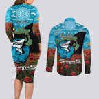 Personalised Sharks Rugby ANZAC Day Couples Matching Long Sleeve Bodycon Dress and Long Sleeve Button Shirt Last Post Poppy We Will Remember Them