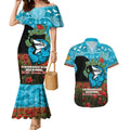 Personalised Sharks Rugby ANZAC Day Couples Matching Mermaid Dress and Hawaiian Shirt Last Post Poppy We Will Remember Them