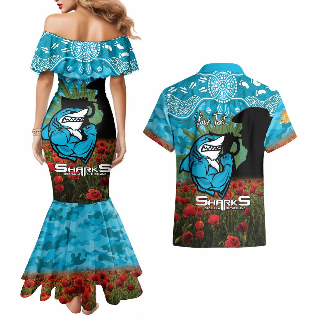 Personalised Sharks Rugby ANZAC Day Couples Matching Mermaid Dress and Hawaiian Shirt Last Post Poppy We Will Remember Them