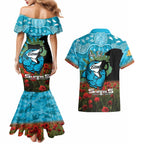 Personalised Sharks Rugby ANZAC Day Couples Matching Mermaid Dress and Hawaiian Shirt Last Post Poppy We Will Remember Them