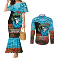 Personalised Sharks Rugby ANZAC Day Couples Matching Mermaid Dress and Long Sleeve Button Shirt Last Post Poppy We Will Remember Them