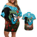 Personalised Sharks Rugby ANZAC Day Couples Matching Off Shoulder Short Dress and Hawaiian Shirt Last Post Poppy We Will Remember Them