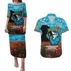 Personalised Sharks Rugby ANZAC Day Couples Matching Puletasi and Hawaiian Shirt Last Post Poppy We Will Remember Them