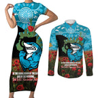 Personalised Sharks Rugby ANZAC Day Couples Matching Short Sleeve Bodycon Dress and Long Sleeve Button Shirt Last Post Poppy We Will Remember Them