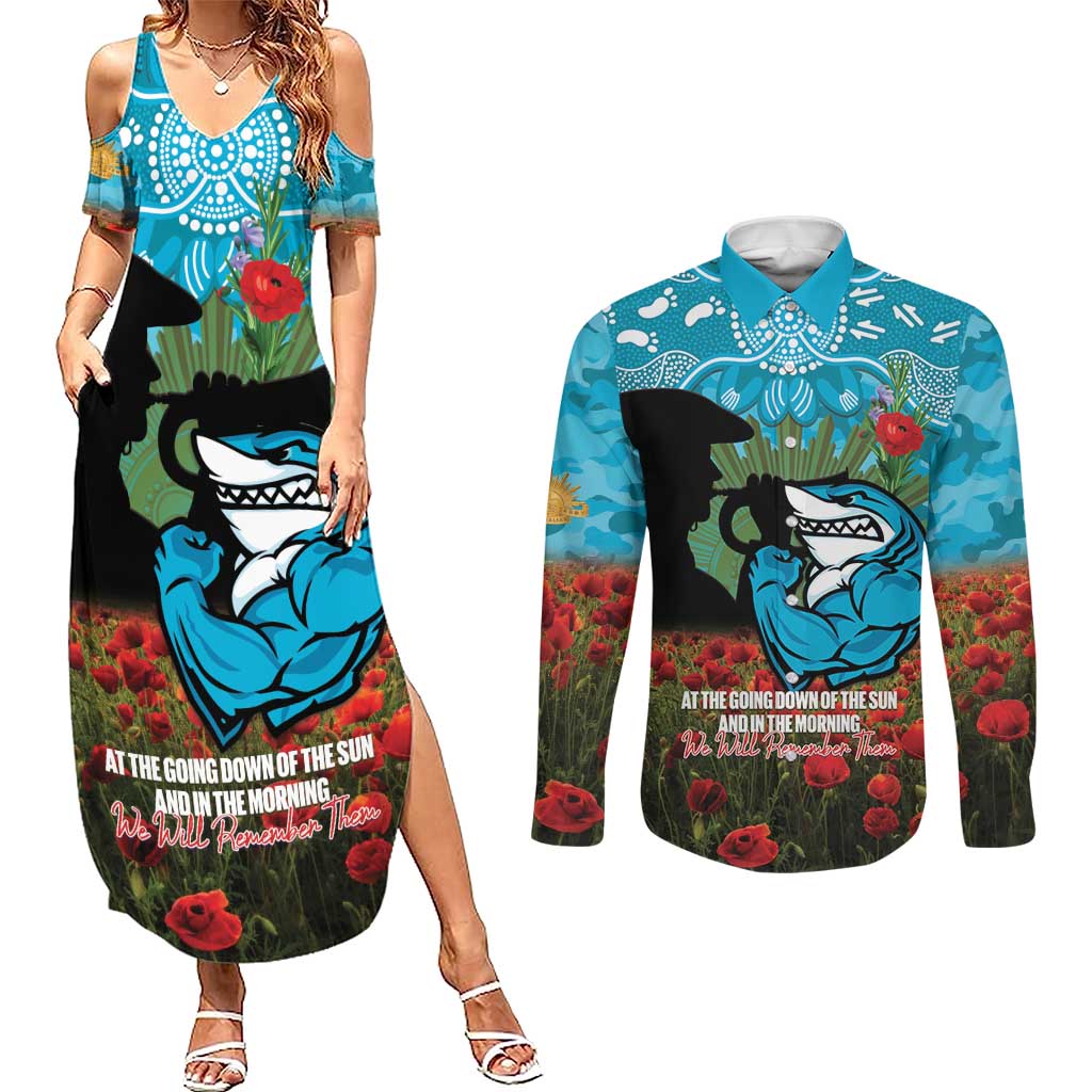 Personalised Sharks Rugby ANZAC Day Couples Matching Summer Maxi Dress and Long Sleeve Button Shirt Last Post Poppy We Will Remember Them