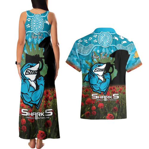 Personalised Sharks Rugby ANZAC Day Couples Matching Tank Maxi Dress and Hawaiian Shirt Last Post Poppy We Will Remember Them