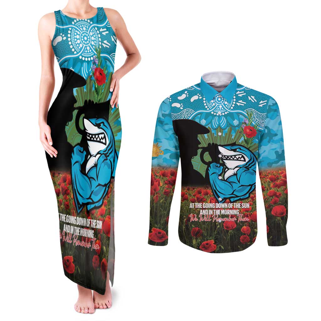 Personalised Sharks Rugby ANZAC Day Couples Matching Tank Maxi Dress and Long Sleeve Button Shirt Last Post Poppy We Will Remember Them