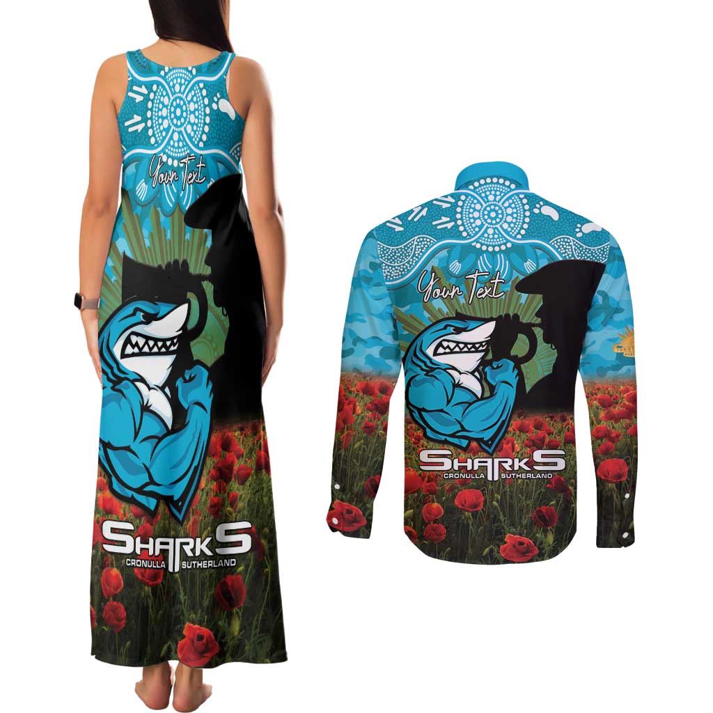 Personalised Sharks Rugby ANZAC Day Couples Matching Tank Maxi Dress and Long Sleeve Button Shirt Last Post Poppy We Will Remember Them