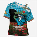 Personalised Sharks Rugby ANZAC Day Cross Shoulder Shirt Last Post Poppy We Will Remember Them
