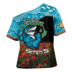Personalised Sharks Rugby ANZAC Day Cross Shoulder Shirt Last Post Poppy We Will Remember Them