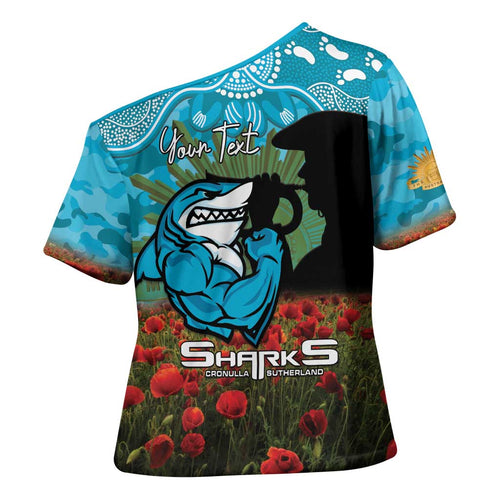 Personalised Sharks Rugby ANZAC Day Cross Shoulder Shirt Last Post Poppy We Will Remember Them
