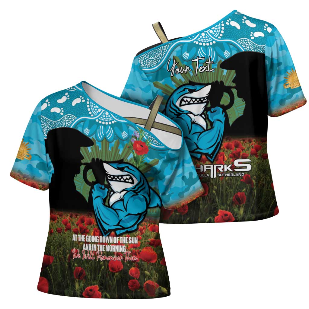 Personalised Sharks Rugby ANZAC Day Cross Shoulder Shirt Last Post Poppy We Will Remember Them