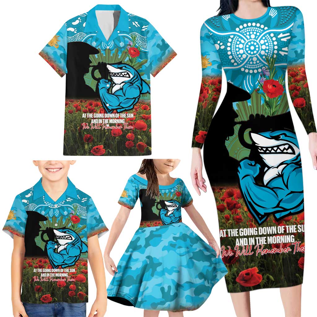 Personalised Sharks Rugby ANZAC Day Family Matching Long Sleeve Bodycon Dress and Hawaiian Shirt Last Post Poppy We Will Remember Them
