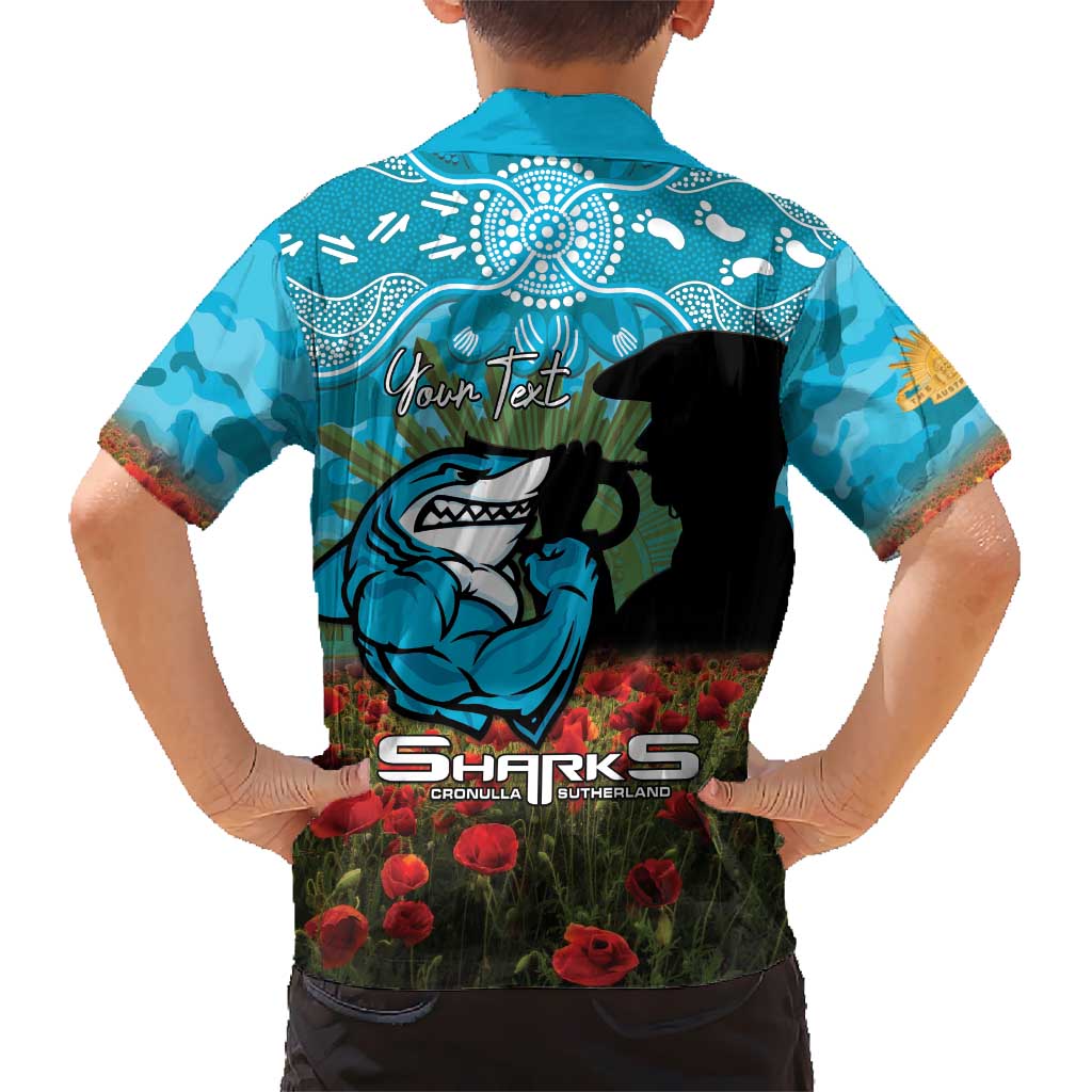 Personalised Sharks Rugby ANZAC Day Family Matching Long Sleeve Bodycon Dress and Hawaiian Shirt Last Post Poppy We Will Remember Them