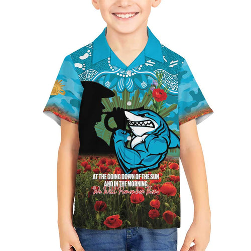Personalised Sharks Rugby ANZAC Day Family Matching Long Sleeve Bodycon Dress and Hawaiian Shirt Last Post Poppy We Will Remember Them