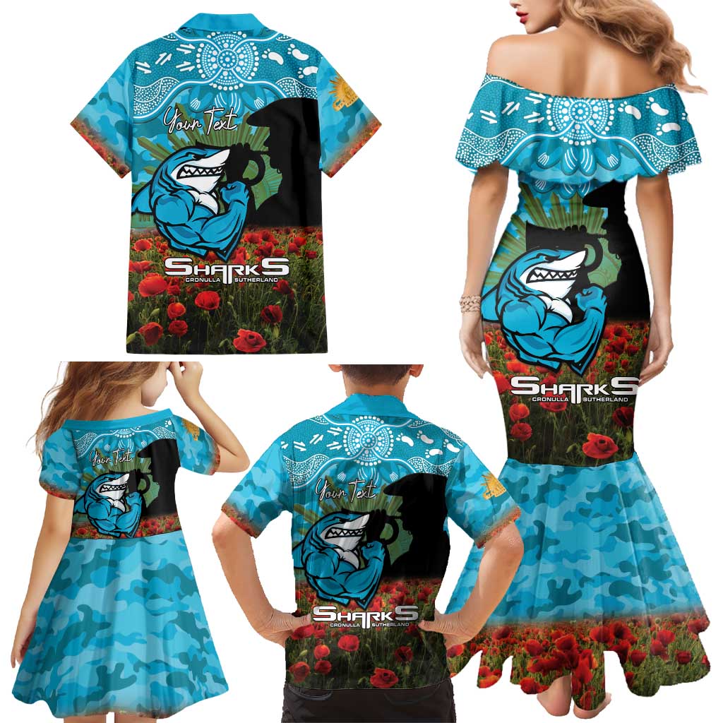 Personalised Sharks Rugby ANZAC Day Family Matching Mermaid Dress and Hawaiian Shirt Last Post Poppy We Will Remember Them