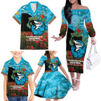 Personalised Sharks Rugby ANZAC Day Family Matching Off The Shoulder Long Sleeve Dress and Hawaiian Shirt Last Post Poppy We Will Remember Them