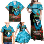 Personalised Sharks Rugby ANZAC Day Family Matching Off Shoulder Maxi Dress and Hawaiian Shirt Last Post Poppy We Will Remember Them