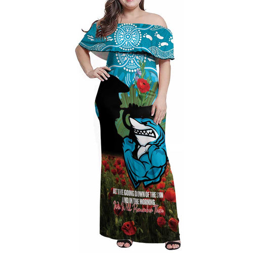 Personalised Sharks Rugby ANZAC Day Family Matching Off Shoulder Maxi Dress and Hawaiian Shirt Last Post Poppy We Will Remember Them