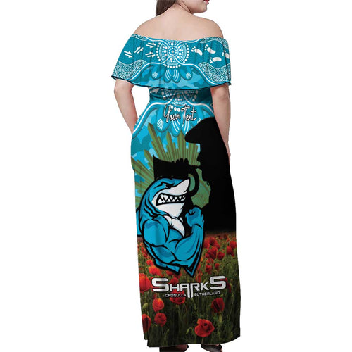 Personalised Sharks Rugby ANZAC Day Family Matching Off Shoulder Maxi Dress and Hawaiian Shirt Last Post Poppy We Will Remember Them
