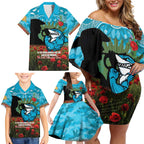 Personalised Sharks Rugby ANZAC Day Family Matching Off Shoulder Short Dress and Hawaiian Shirt Last Post Poppy We Will Remember Them