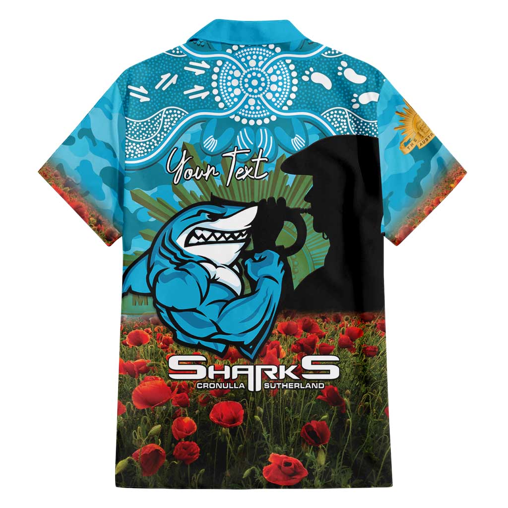 Personalised Sharks Rugby ANZAC Day Family Matching Off Shoulder Short Dress and Hawaiian Shirt Last Post Poppy We Will Remember Them