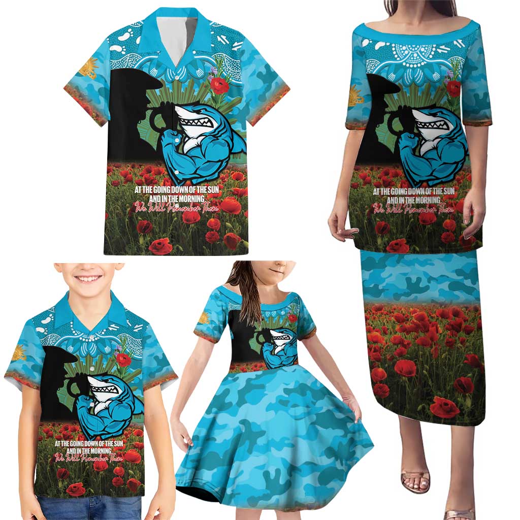 Personalised Sharks Rugby ANZAC Day Family Matching Puletasi and Hawaiian Shirt Last Post Poppy We Will Remember Them