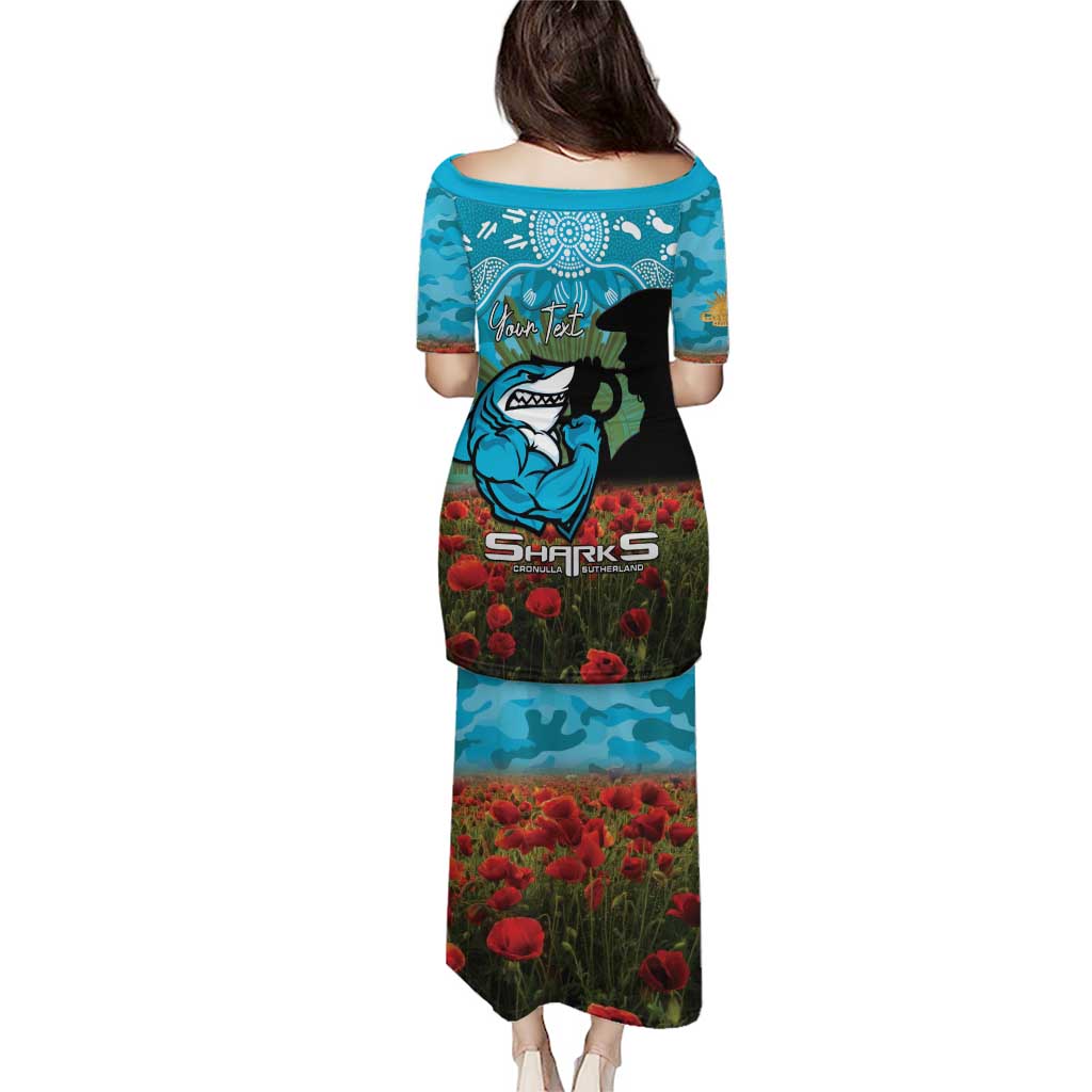 Personalised Sharks Rugby ANZAC Day Family Matching Puletasi and Hawaiian Shirt Last Post Poppy We Will Remember Them