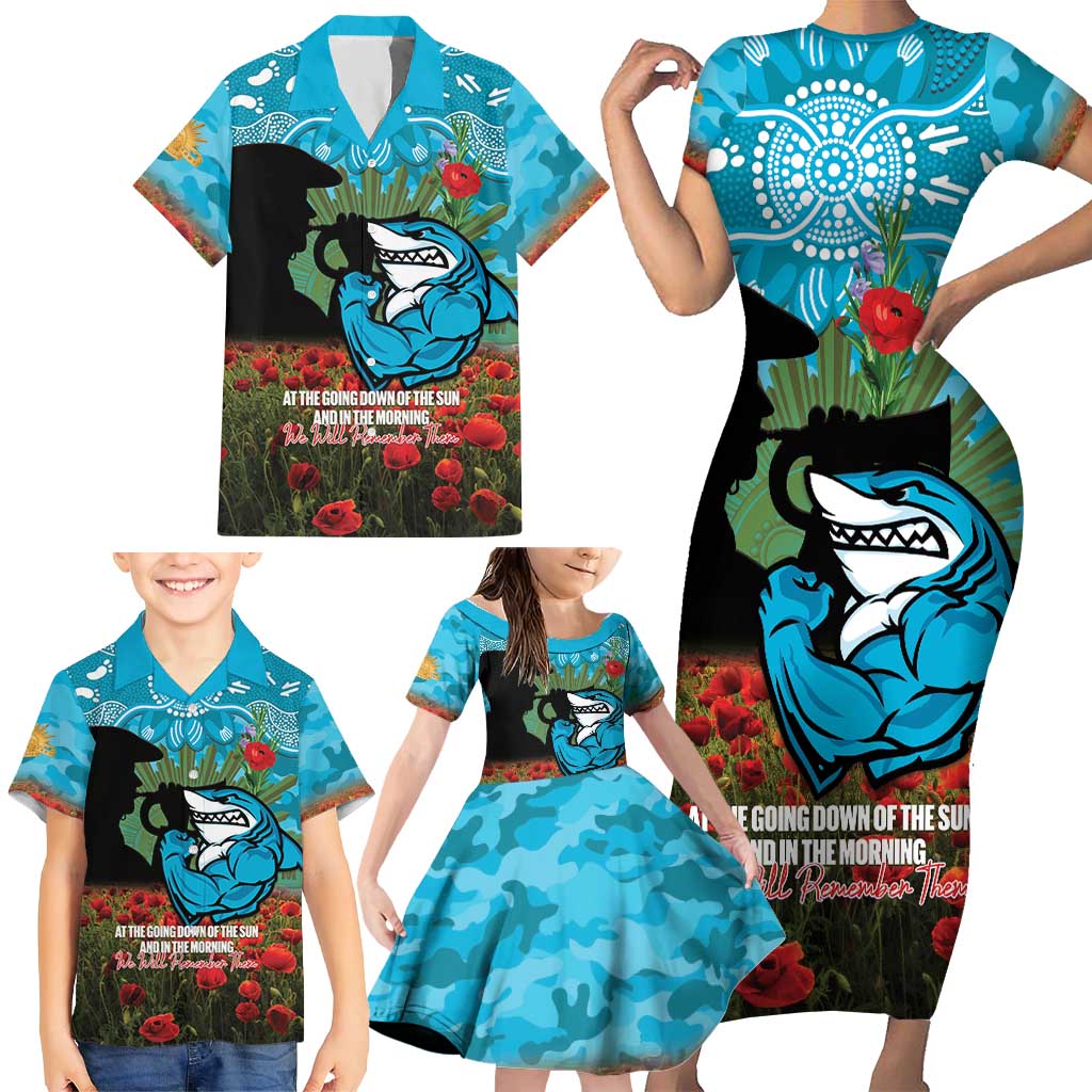 Personalised Sharks Rugby ANZAC Day Family Matching Short Sleeve Bodycon Dress and Hawaiian Shirt Last Post Poppy We Will Remember Them