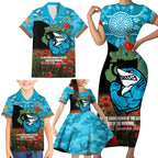 Personalised Sharks Rugby ANZAC Day Family Matching Short Sleeve Bodycon Dress and Hawaiian Shirt Last Post Poppy We Will Remember Them