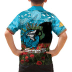 Personalised Sharks Rugby ANZAC Day Family Matching Short Sleeve Bodycon Dress and Hawaiian Shirt Last Post Poppy We Will Remember Them