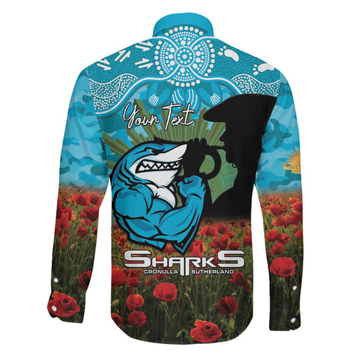 Personalised Sharks Rugby ANZAC Day Family Matching Short Sleeve Bodycon Dress and Hawaiian Shirt Last Post Poppy We Will Remember Them