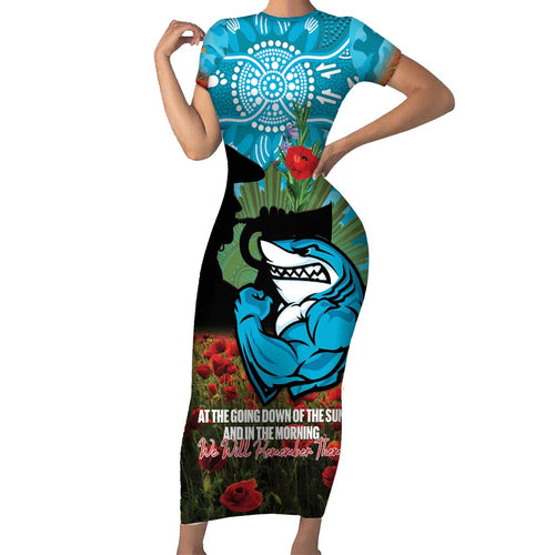 Personalised Sharks Rugby ANZAC Day Family Matching Short Sleeve Bodycon Dress and Hawaiian Shirt Last Post Poppy We Will Remember Them