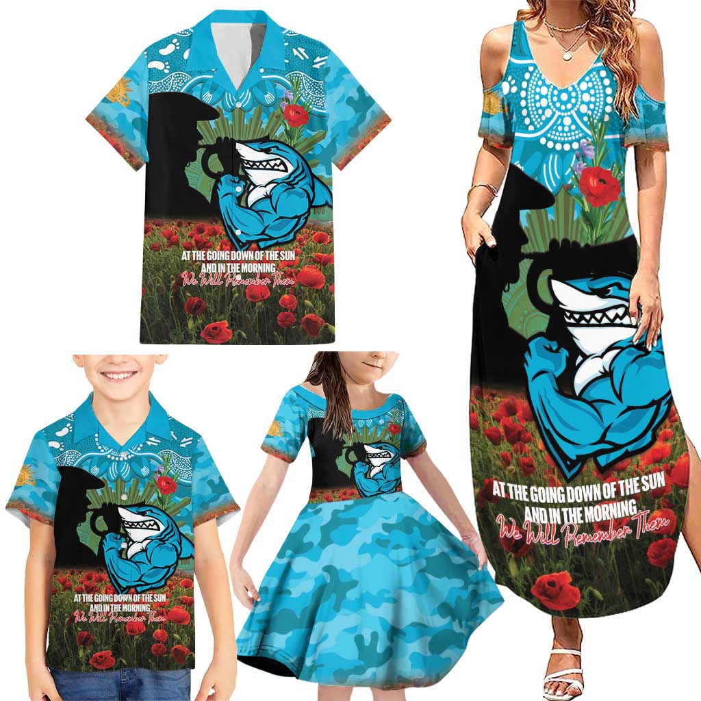 Personalised Sharks Rugby ANZAC Day Family Matching Summer Maxi Dress and Hawaiian Shirt Last Post Poppy We Will Remember Them