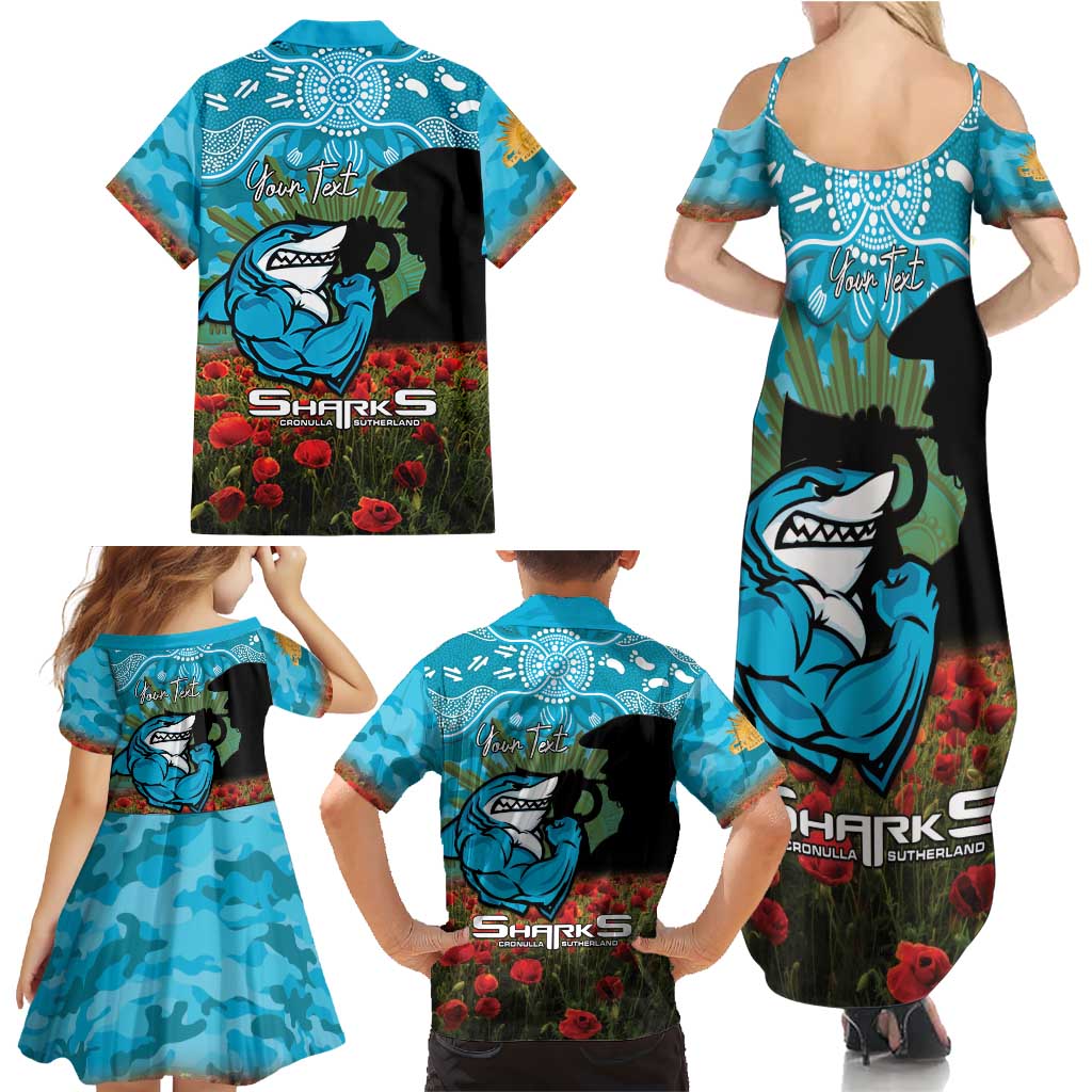 Personalised Sharks Rugby ANZAC Day Family Matching Summer Maxi Dress and Hawaiian Shirt Last Post Poppy We Will Remember Them