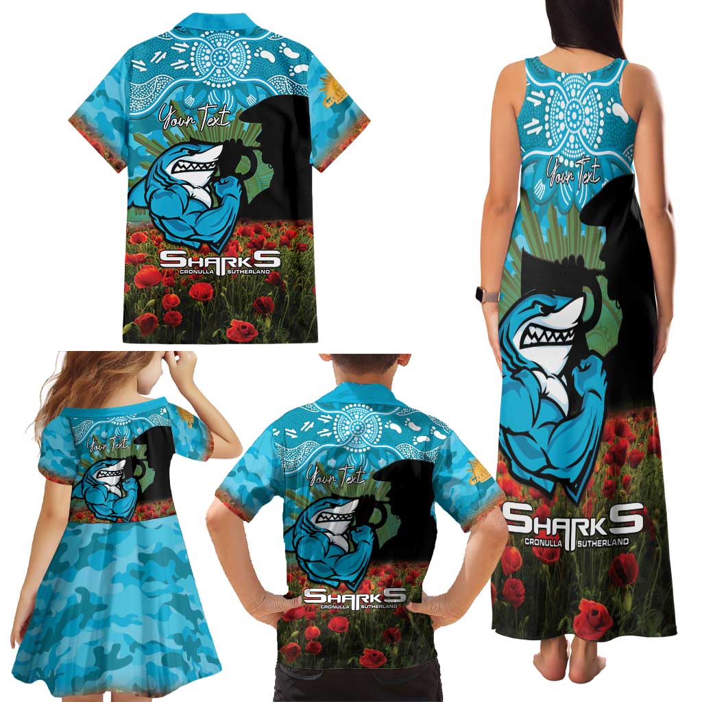 Personalised Sharks Rugby ANZAC Day Family Matching Tank Maxi Dress and Hawaiian Shirt Last Post Poppy We Will Remember Them