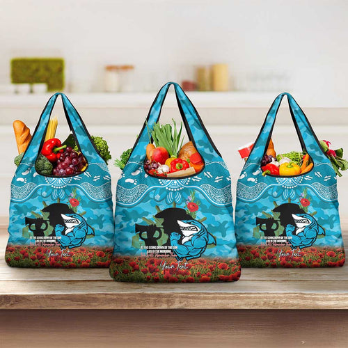Personalised Sharks Rugby ANZAC Day Grocery Bag Last Post Poppy We Will Remember Them