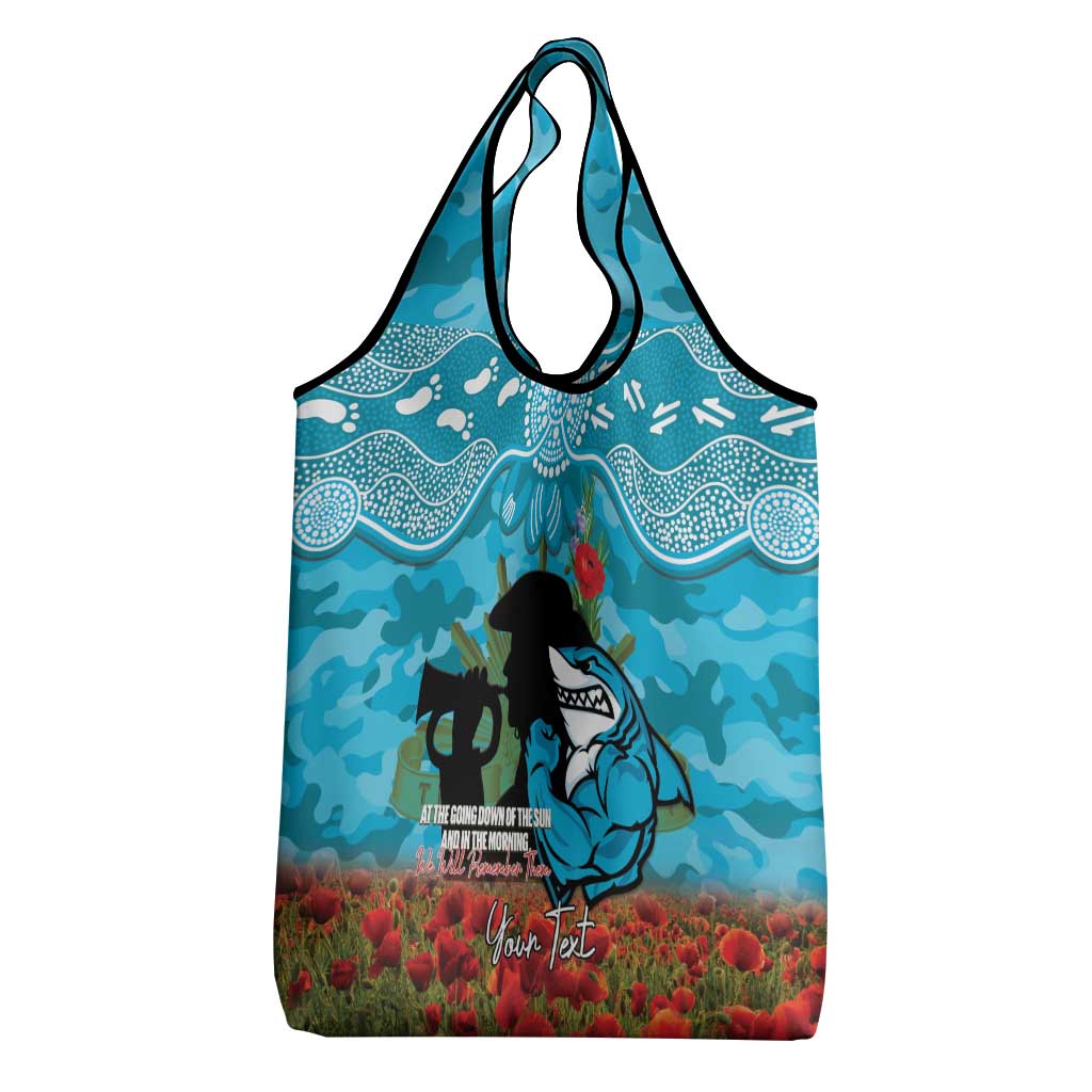 Personalised Sharks Rugby ANZAC Day Grocery Bag Last Post Poppy We Will Remember Them
