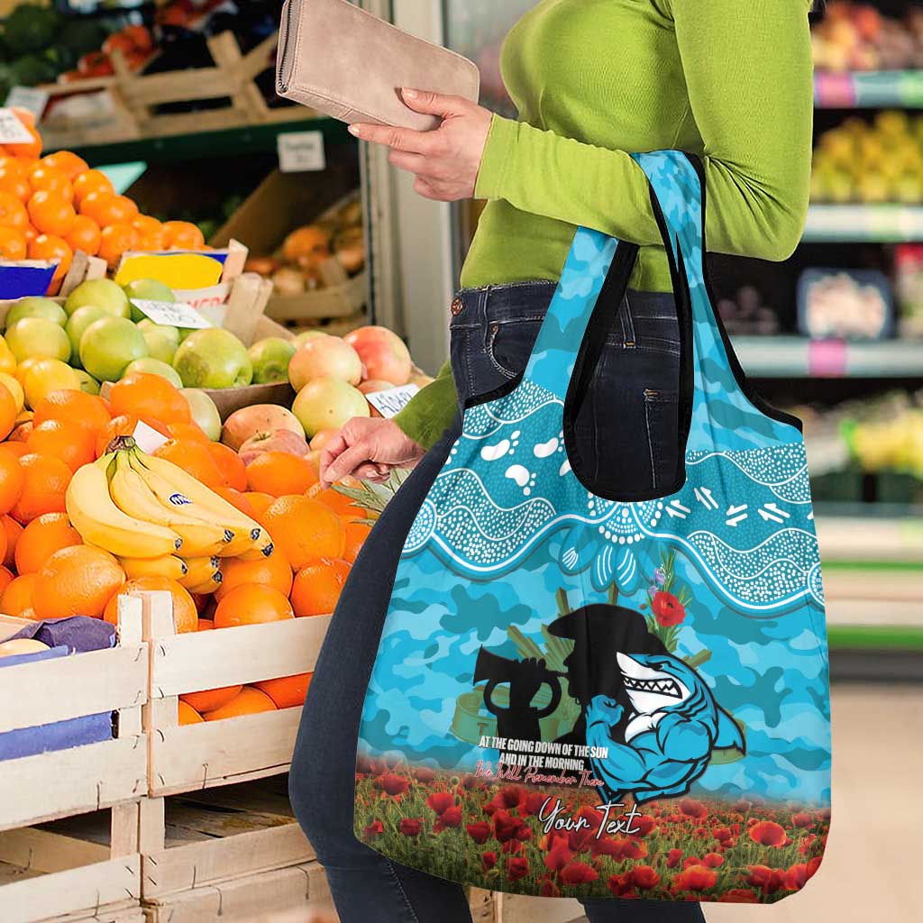 Personalised Sharks Rugby ANZAC Day Grocery Bag Last Post Poppy We Will Remember Them