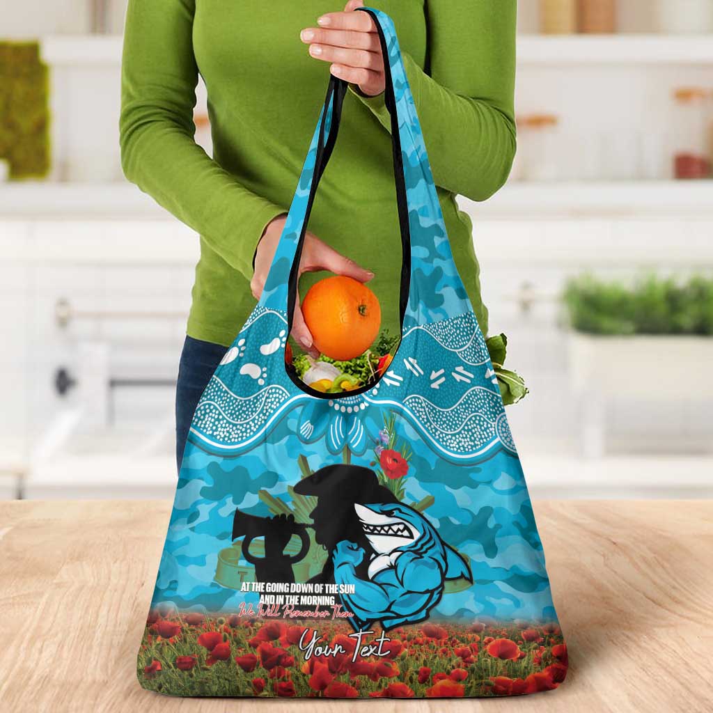 Personalised Sharks Rugby ANZAC Day Grocery Bag Last Post Poppy We Will Remember Them