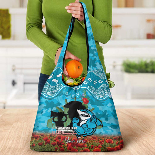 Personalised Sharks Rugby ANZAC Day Grocery Bag Last Post Poppy We Will Remember Them