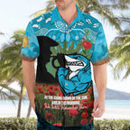 Personalised Sharks Rugby ANZAC Day Hawaiian Shirt Last Post Poppy We Will Remember Them
