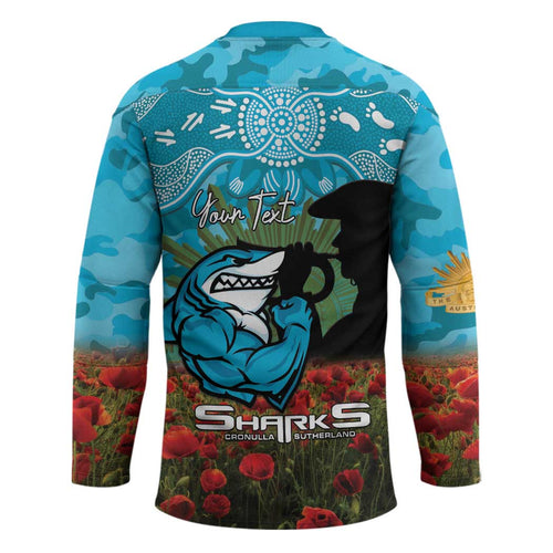 Personalised Sharks Rugby ANZAC Day Hockey Jersey Last Post Poppy We Will Remember Them