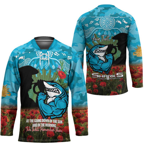 Personalised Sharks Rugby ANZAC Day Hockey Jersey Last Post Poppy We Will Remember Them