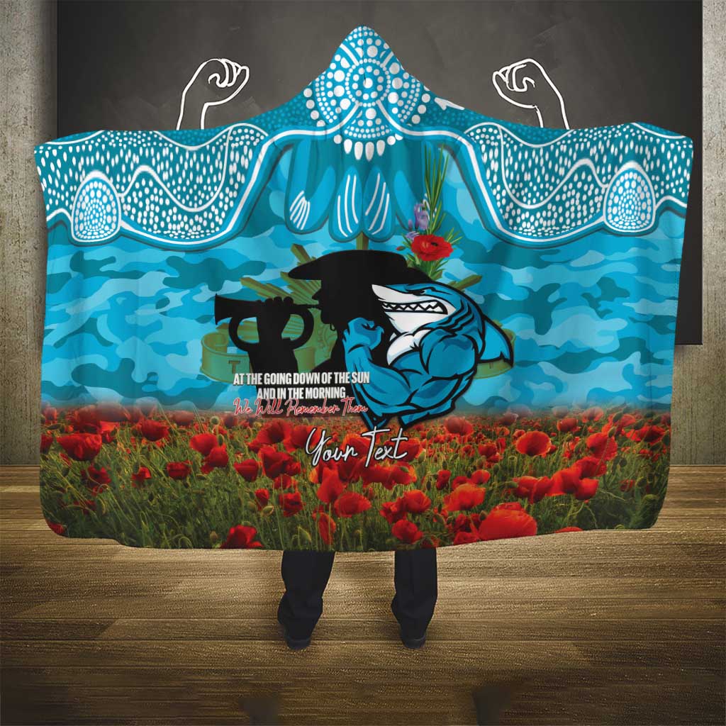 Personalised Sharks Rugby ANZAC Day Hooded Blanket Last Post Poppy We Will Remember Them