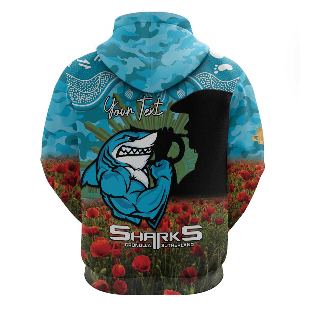 Personalised Sharks Rugby ANZAC Day Hoodie Last Post Poppy We Will Remember Them